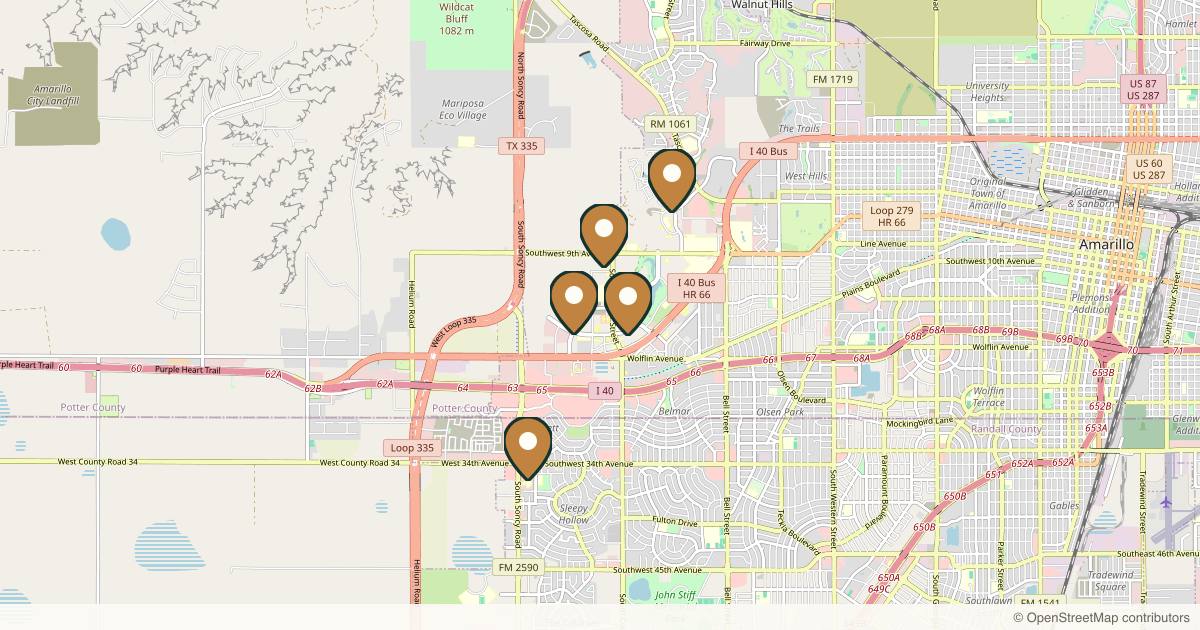 Map of 5 plastic surgery practices in Amarillo, Texas