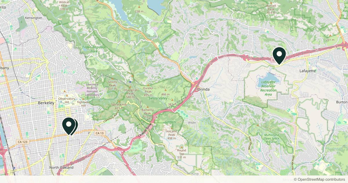 Map of 3 plastic surgery practices in Berkeley, California