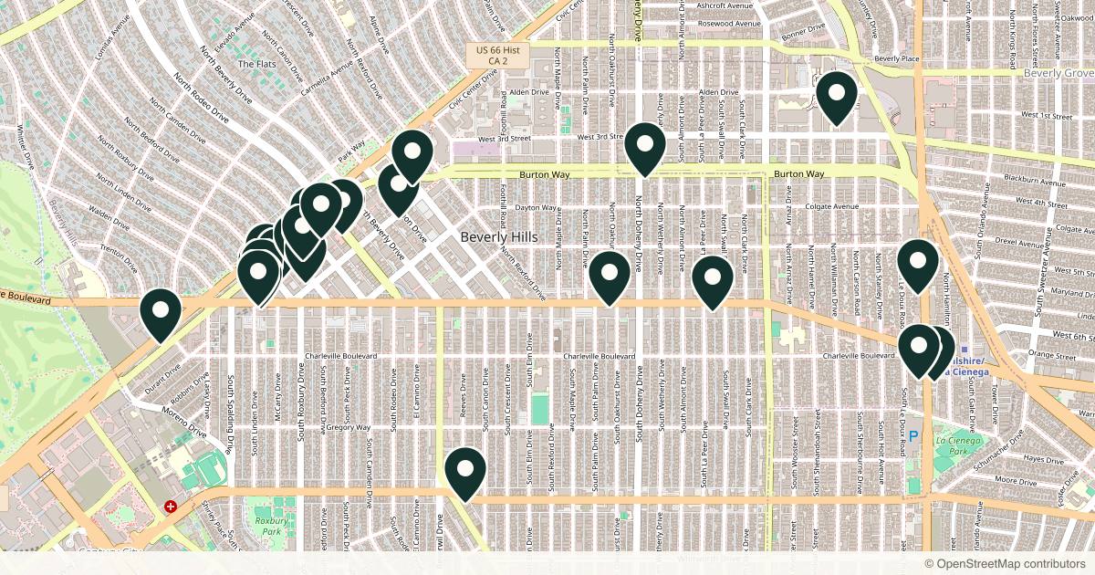 Map of 26 dermatology practices in Beverly Hills, California