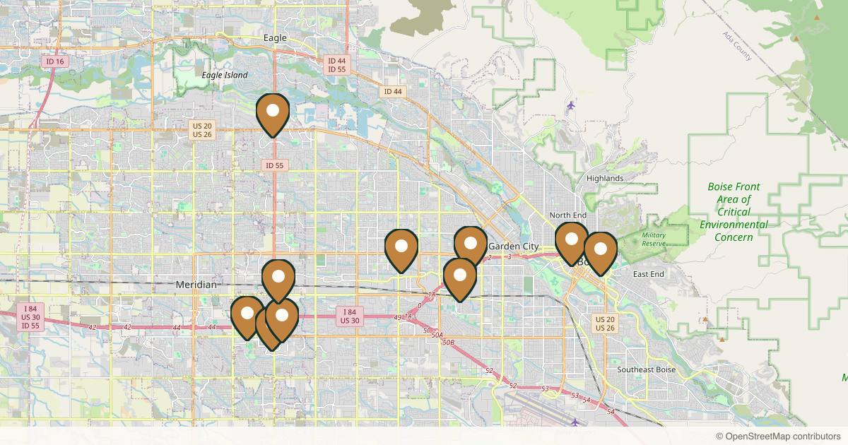 Map of 10 plastic surgery practices in Boise, Idaho