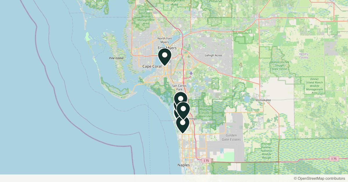 Map of 7 plastic surgery practices in Bonita Springs, Florida