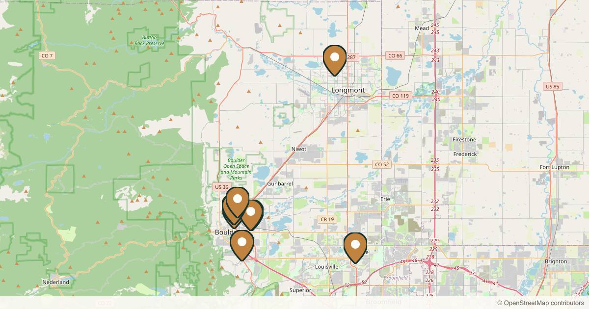 Map of 10 plastic surgery practices in Boulder, Colorado