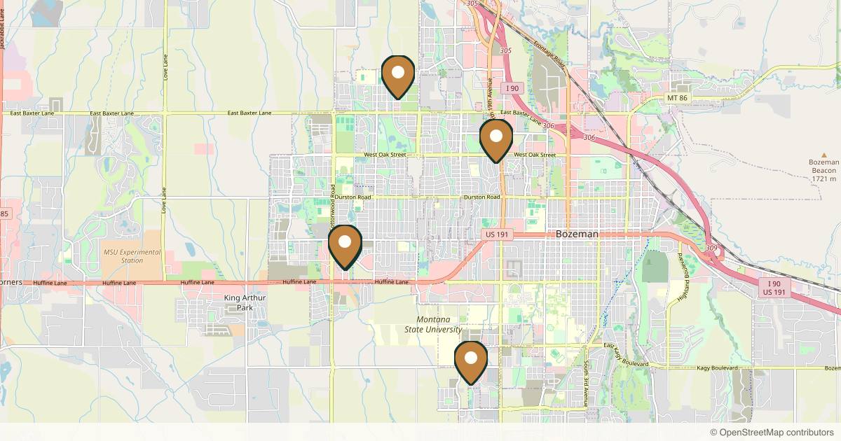 Map of 7 plastic surgery practices in Bozeman, Montana