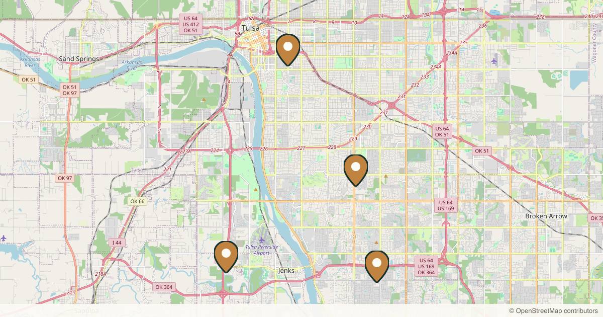 Map of 4 plastic surgery practices in Broken Arrow, Oklahoma