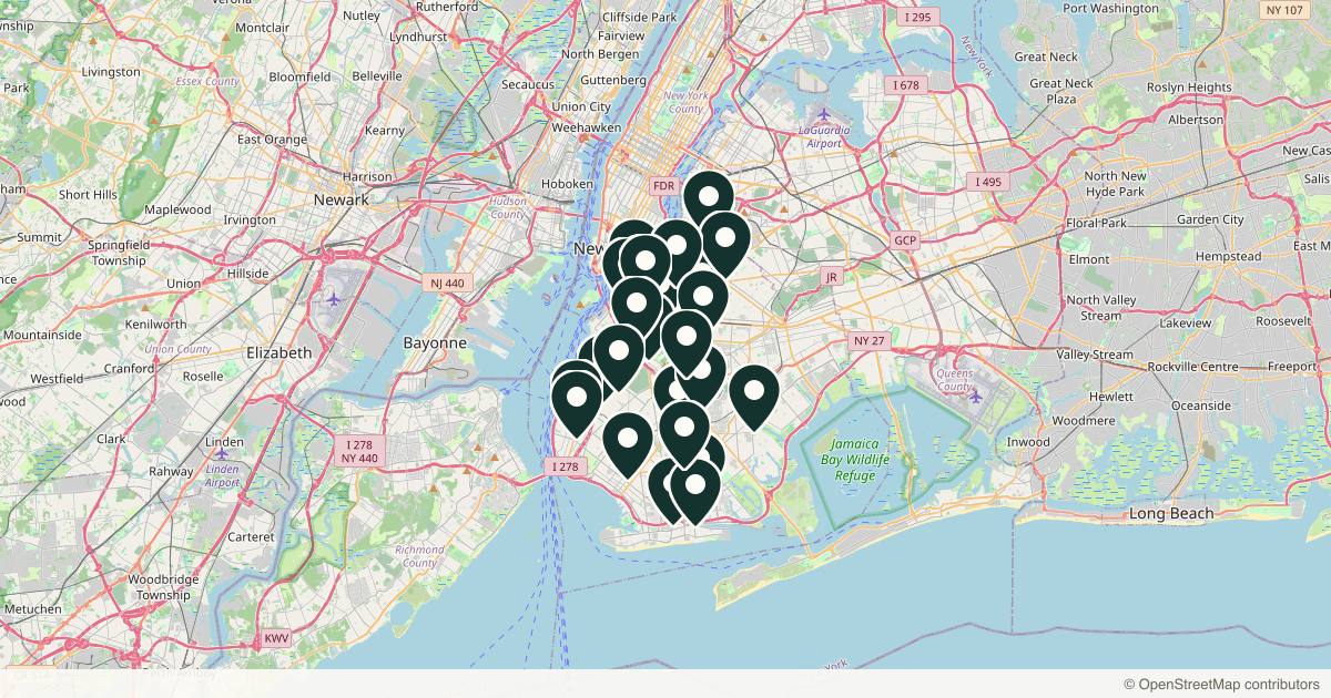 Map of 24 dermatology practices in Brooklyn, New York