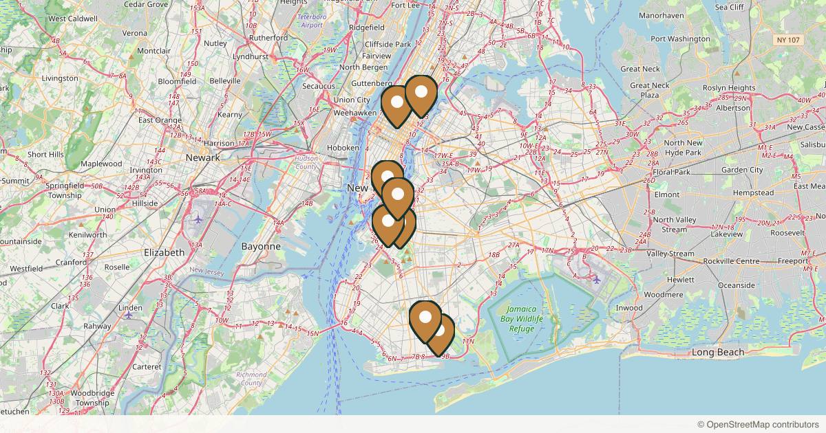 Map of 10 plastic surgery practices in Brooklyn, New York