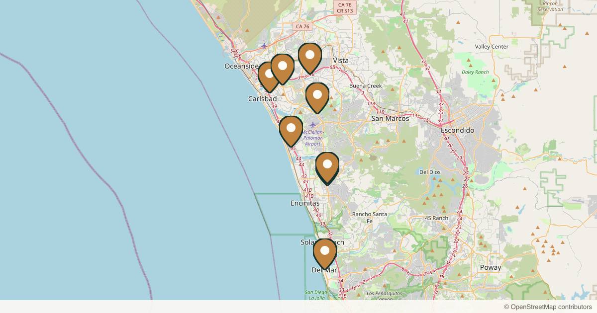 Map of 8 plastic surgery practices in Carlsbad, California