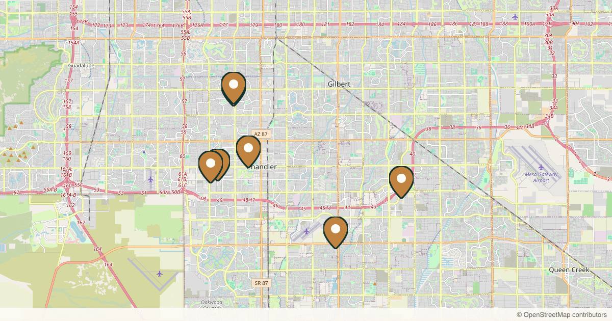Map of 7 plastic surgery practices in Chandler, Arizona
