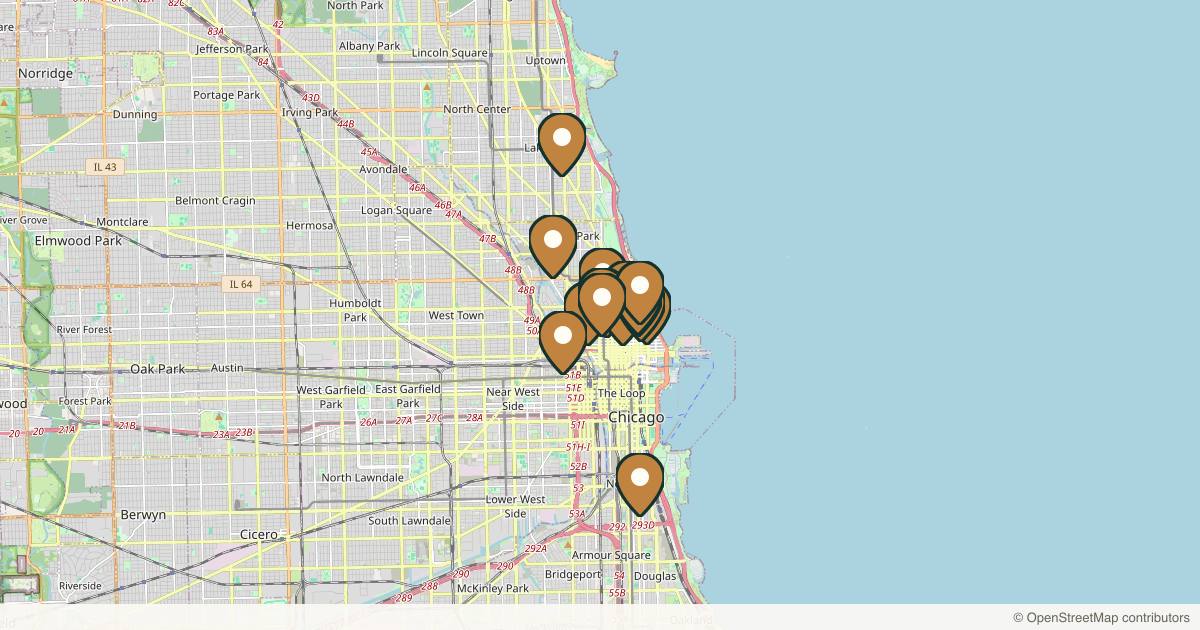 Map of 35 plastic surgery practices in Chicago, Illinois