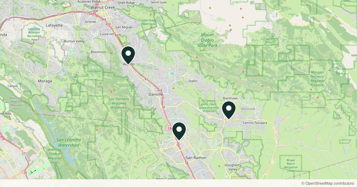 Map of 3 plastic surgery practices in Danville, California