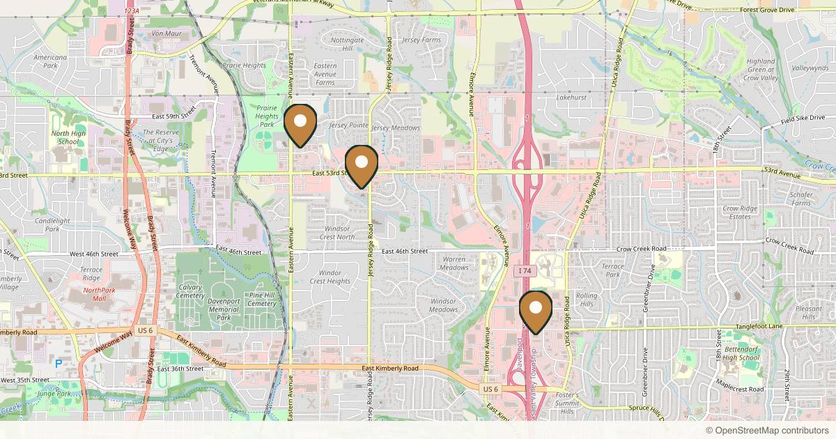 Map of 4 plastic surgery practices in Davenport, Iowa