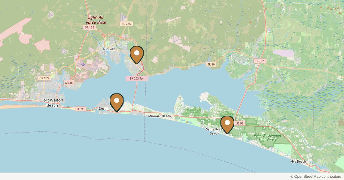 Map of 5 plastic surgery practices in Destin, Florida