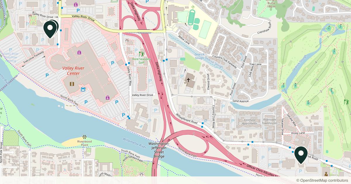 Map of 5 plastic surgery practices in Eugene, Oregon