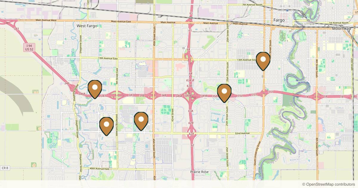 Map of 6 plastic surgery practices in Fargo, North Dakota