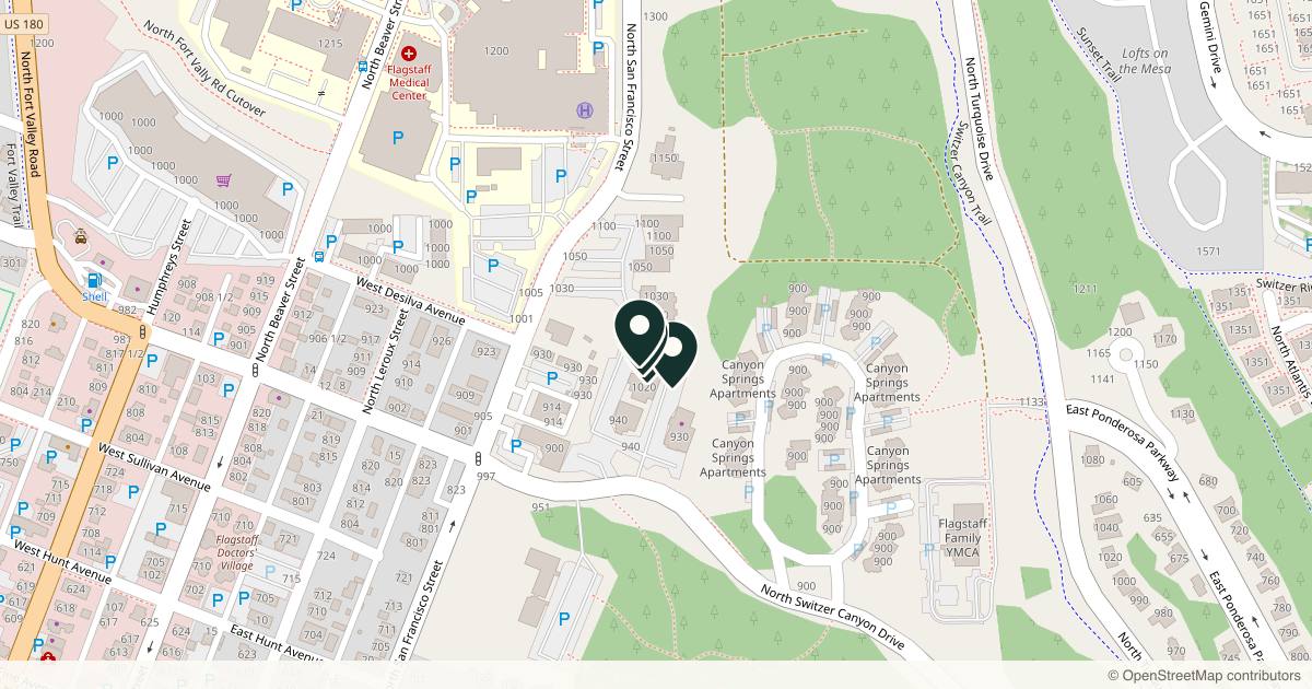 Map of 4 plastic surgery practices in Flagstaff, Arizona