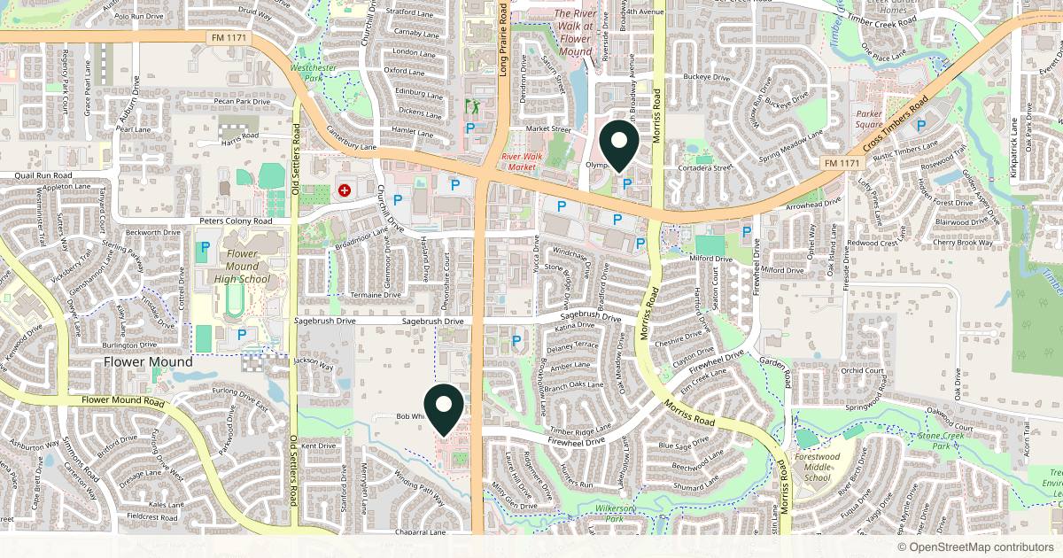 Map of 3 plastic surgery practices in Flower Mound, Texas