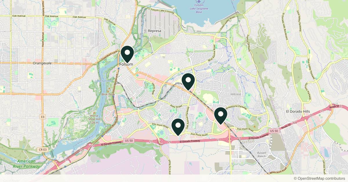Map of 4 plastic surgery practices in Folsom, California