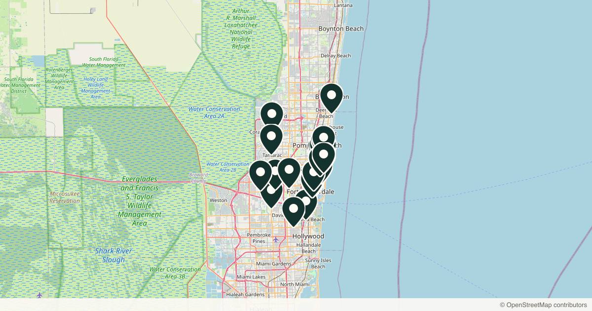 Map of 27 dermatology practices in Fort Lauderdale, Florida