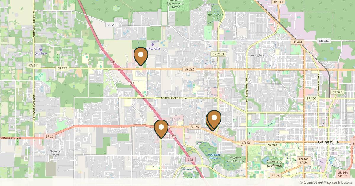 Map of 5 plastic surgery practices in Gainesville, Florida