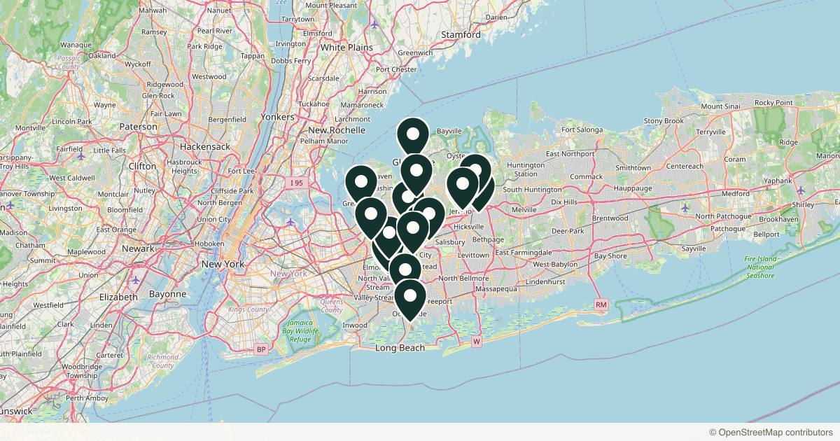 Map of 18 dermatology practices in Garden City, New York