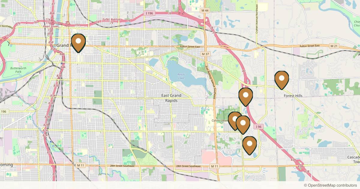 Map of 10 plastic surgery practices in Grand Rapids, Michigan