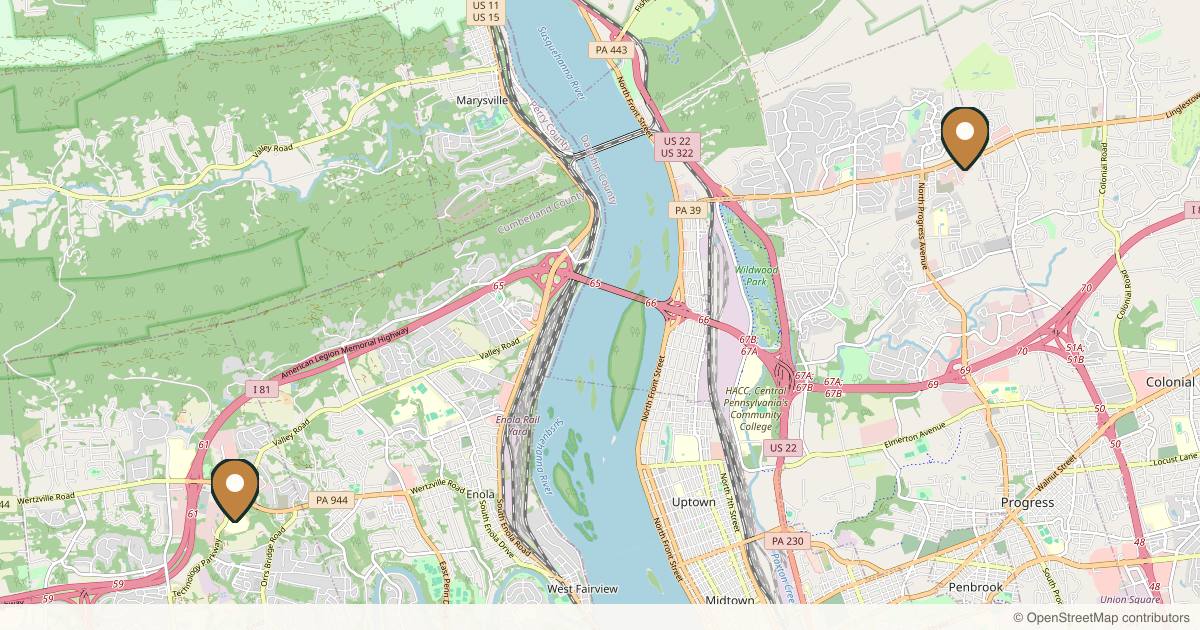 Map of 4 plastic surgery practices in Harrisburg, Pennsylvania