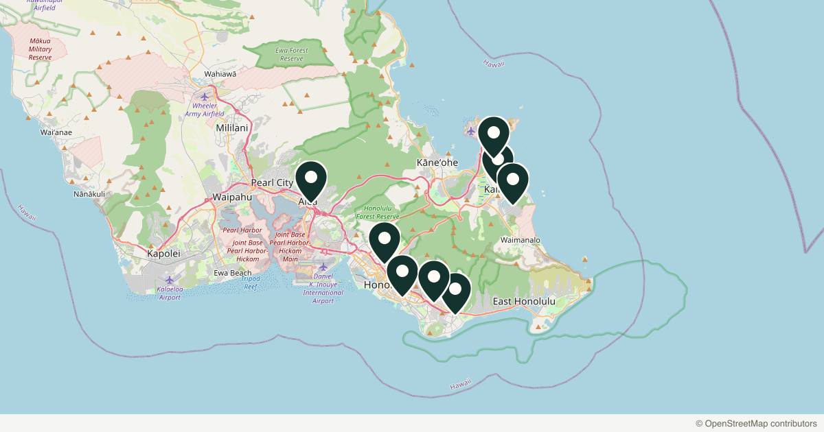 Map of 8 dermatology practices in Honolulu, Hawaii