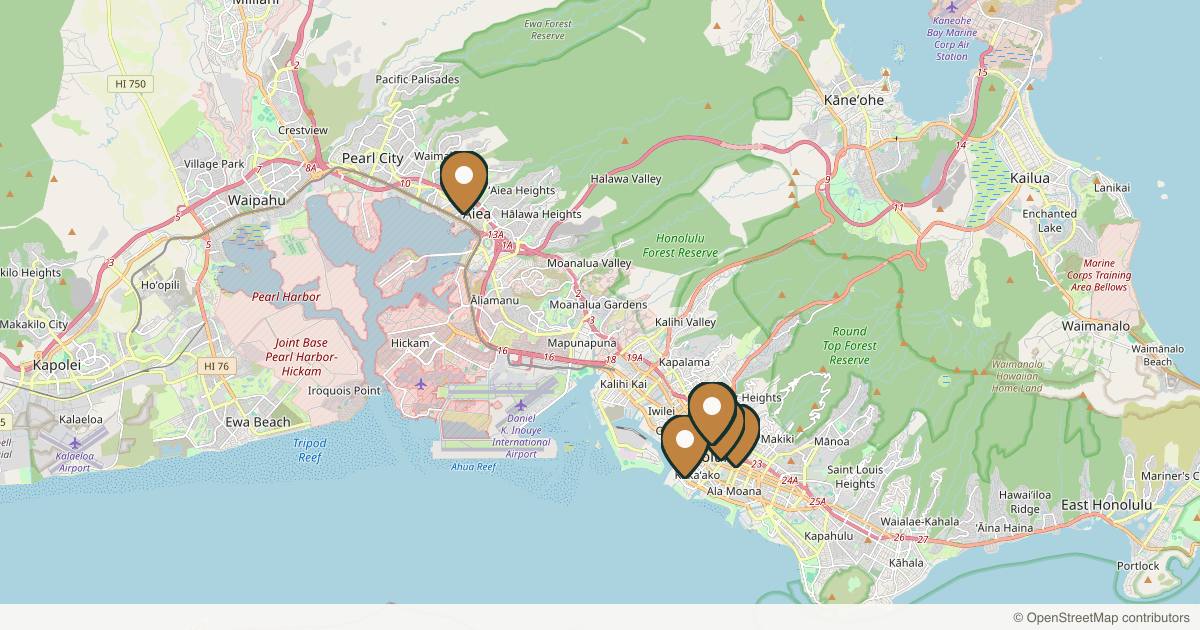 Map of 8 plastic surgery practices in Honolulu, Hawaii
