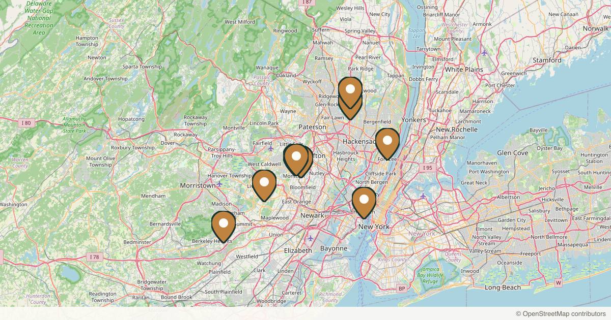 Map of 10 plastic surgery practices in Jersey City, New Jersey