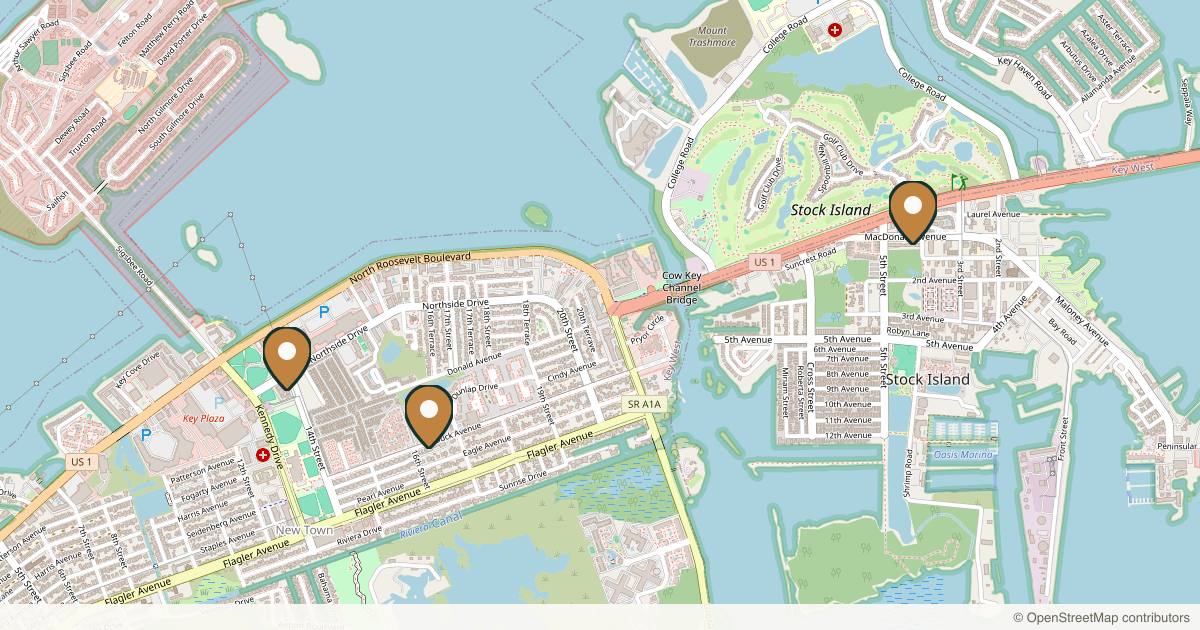 Map of 3 plastic surgery practices in Key West, Florida
