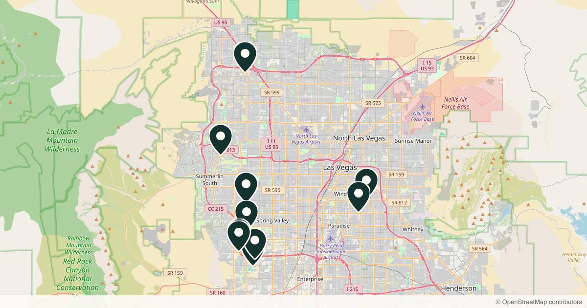 Map of 10 dermatology practices in Las Vegas, Nevada