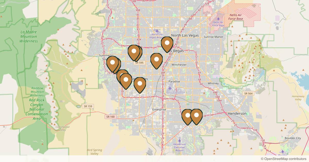 Map of 11 plastic surgery practices in Las Vegas, Nevada