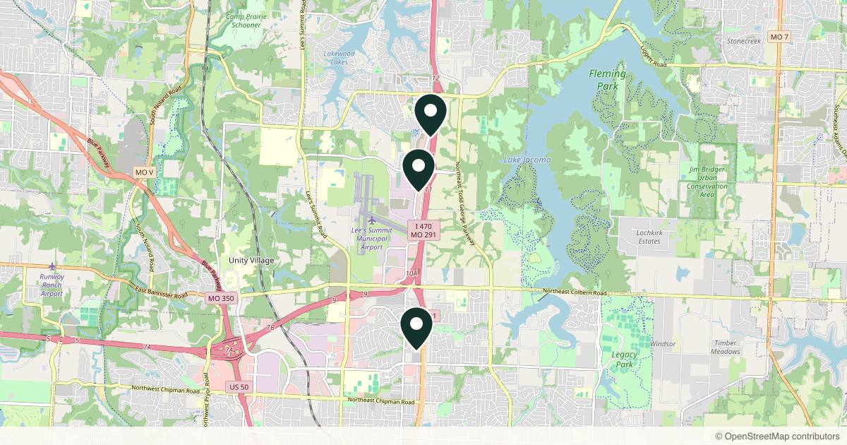 Map of 3 plastic surgery practices in Lee's Summit, Missouri