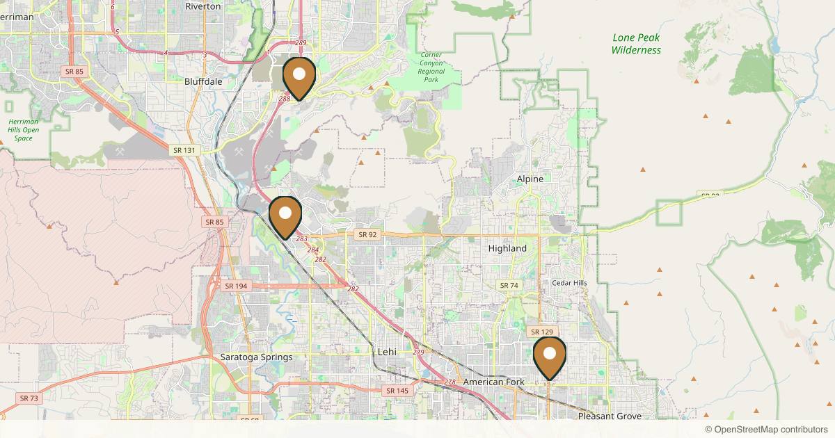 Map of 3 plastic surgery practices in Lehi, Utah