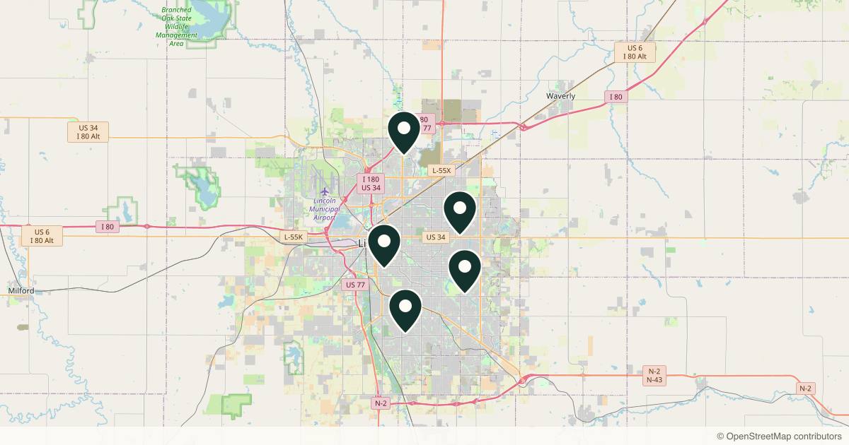 Map of 7 plastic surgery practices in Lincoln, Nebraska