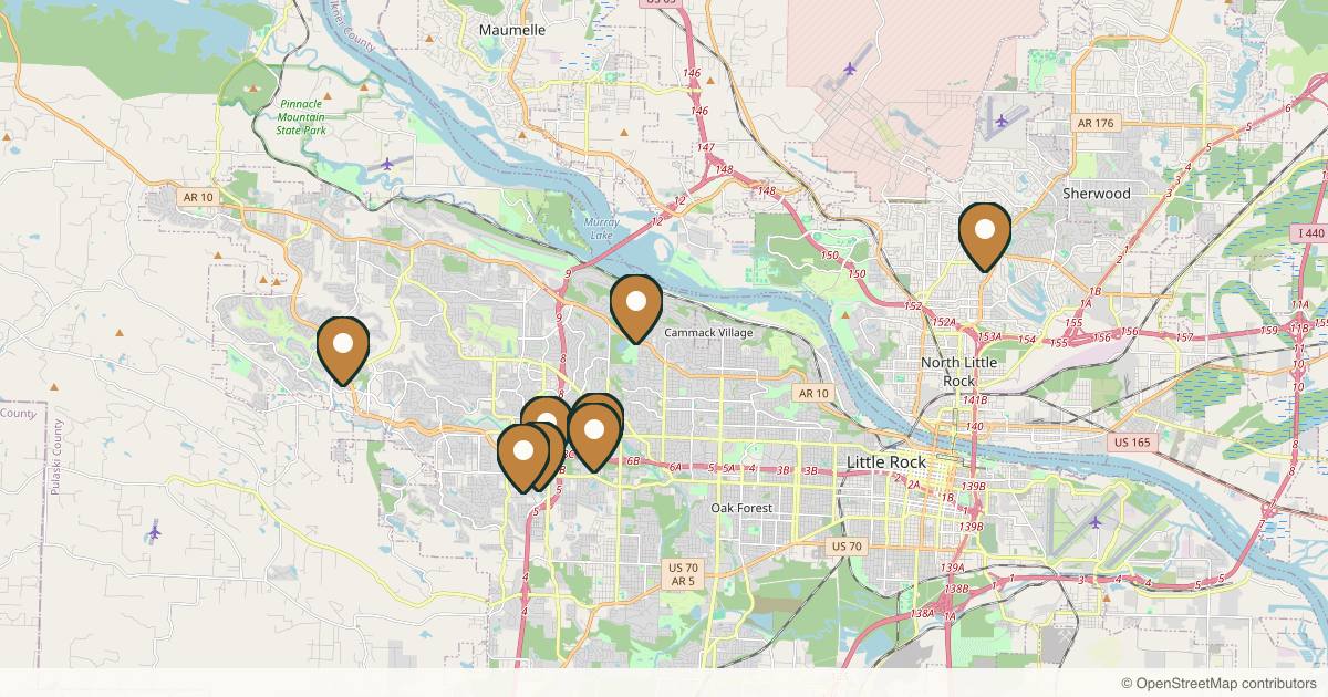 Map of 10 plastic surgery practices in Little Rock, Arkansas