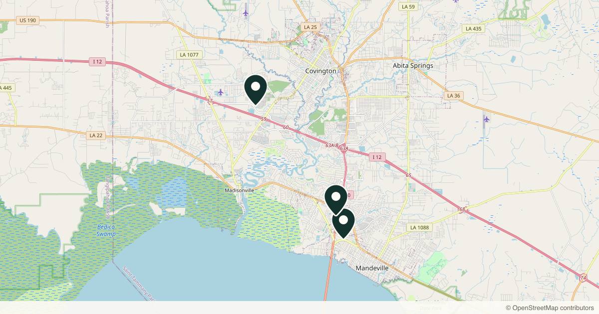 Map of 3 plastic surgery practices in Mandeville, Louisiana