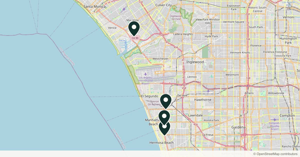 Map of 5 plastic surgery practices in Manhattan Beach, California