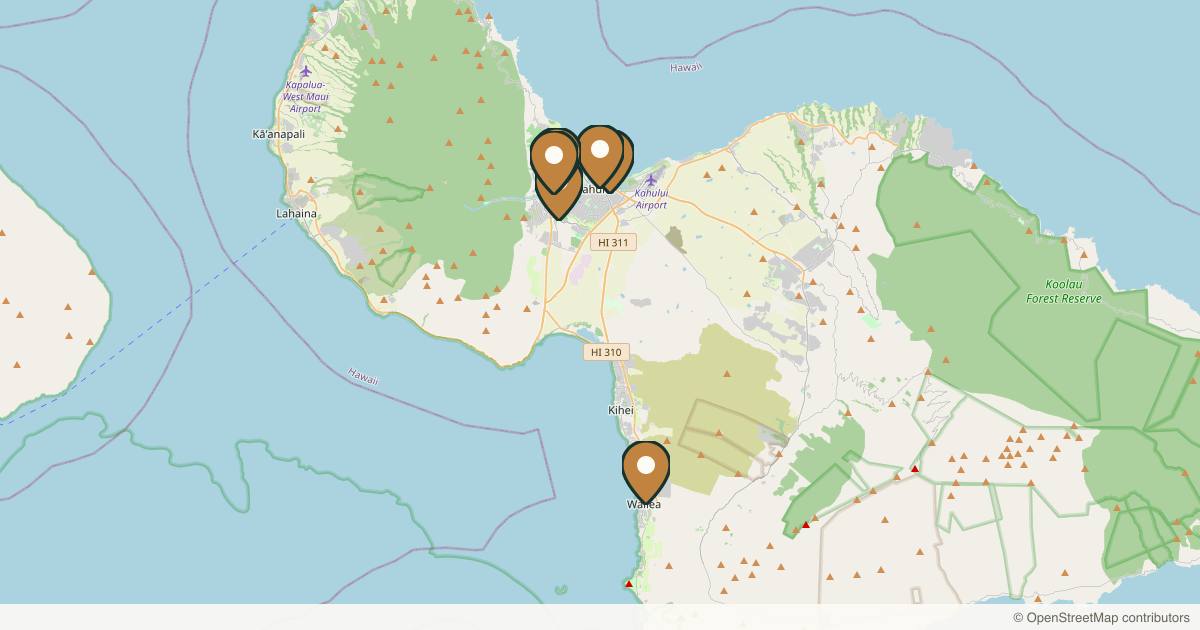 Map of 7 plastic surgery practices in Maui, Hawaii