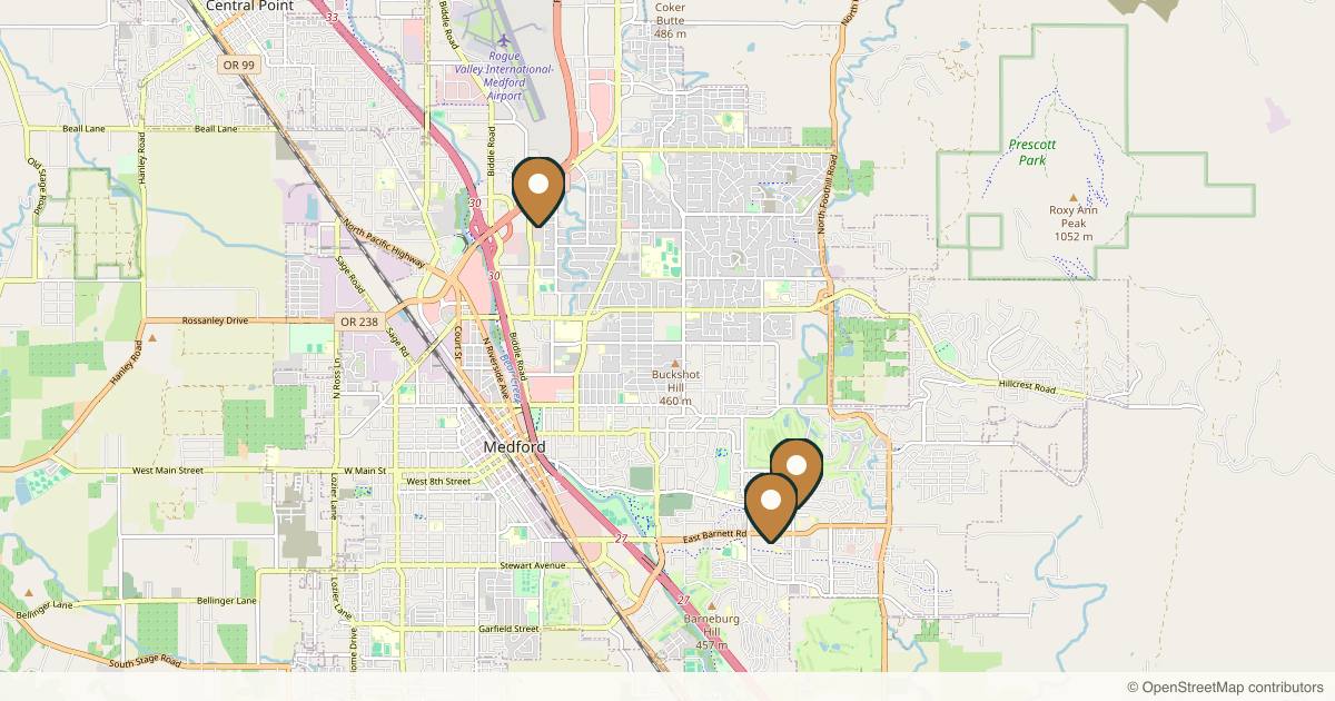 Map of 3 plastic surgery practices in Medford, Oregon