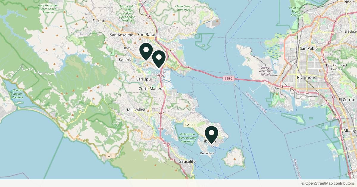 Map of 5 plastic surgery practices in Mill Valley, California