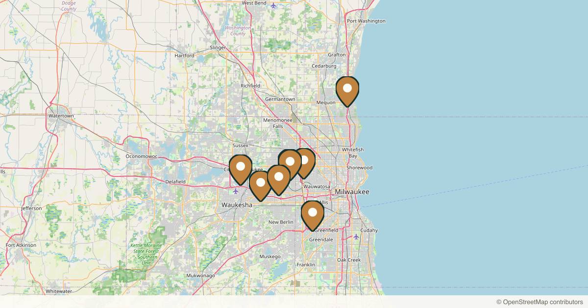 Map of 9 plastic surgery practices in Milwaukee, Wisconsin