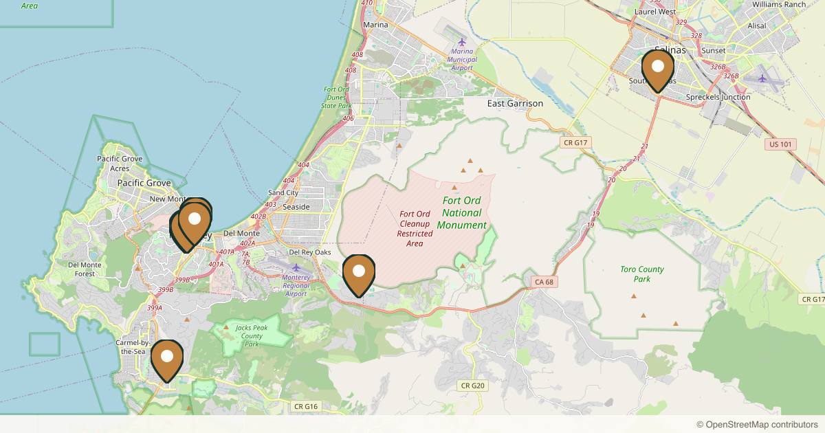 Map of 8 plastic surgery practices in Monterey, California