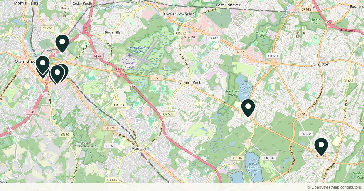 Map of 9 plastic surgery practices in Morristown, New Jersey