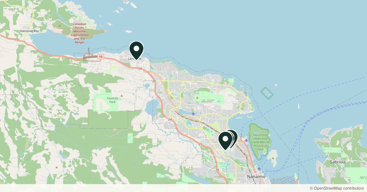 Map of 7 plastic surgery practices in Nanaimo, British Columbia