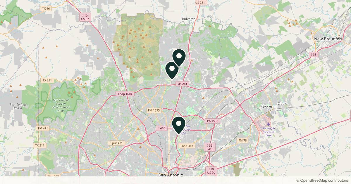 Map of 4 plastic surgery practices in New Braunfels, Texas