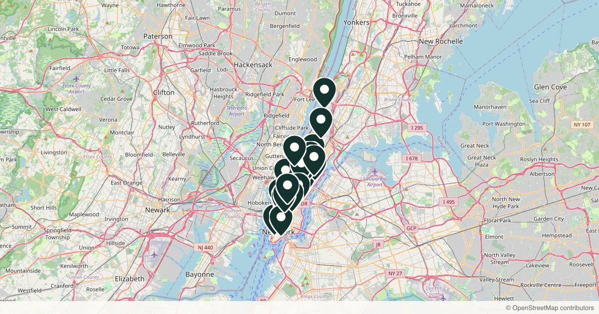 Map of 33 dermatology practices in New York, New York