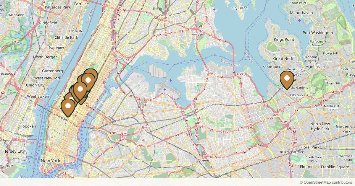 Map of 35 plastic surgery practices in New York, New York