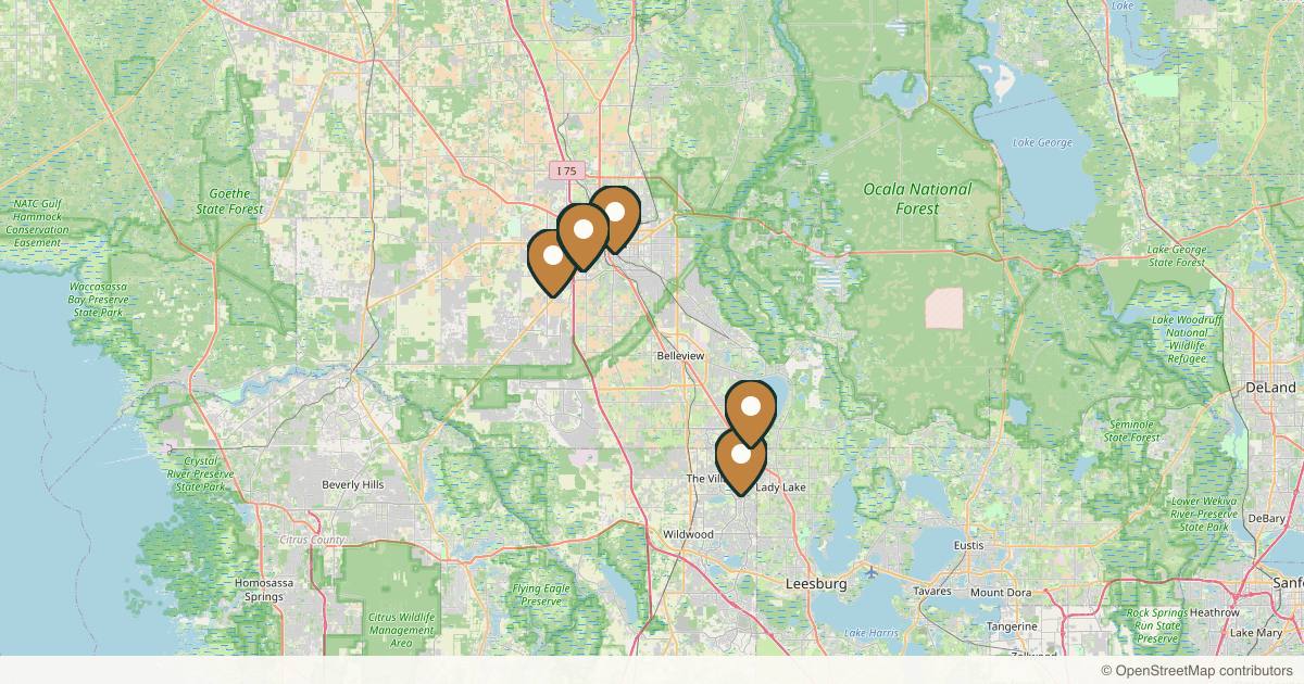 Map of 7 plastic surgery practices in Ocala, Florida