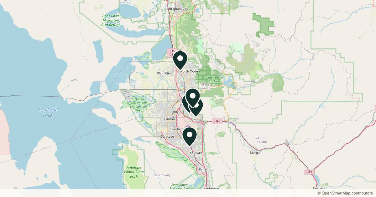 Map of 9 plastic surgery practices in Ogden, Utah